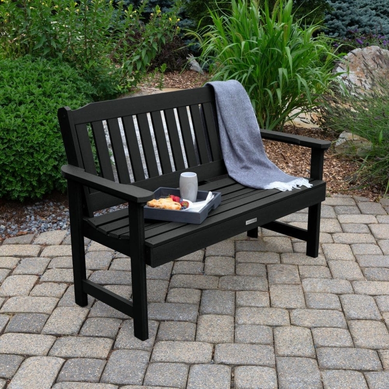 Garden Bench Recycled Plastic Black Vertical Slats Traditional