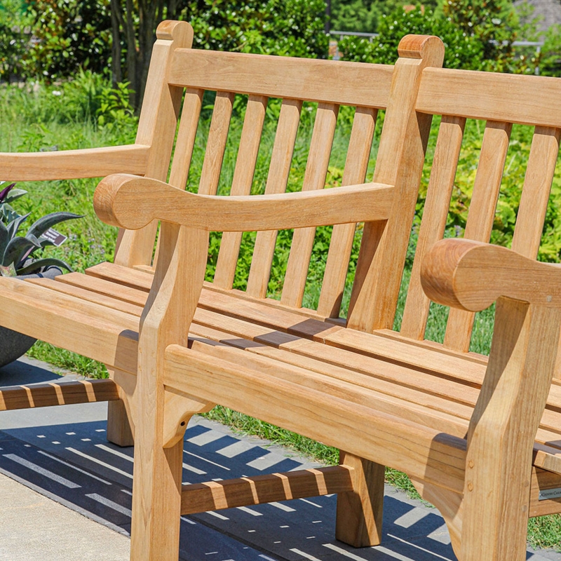 Garden Bench, Six Foot Width: Classic Teak Wood Center Arm Patio Seating