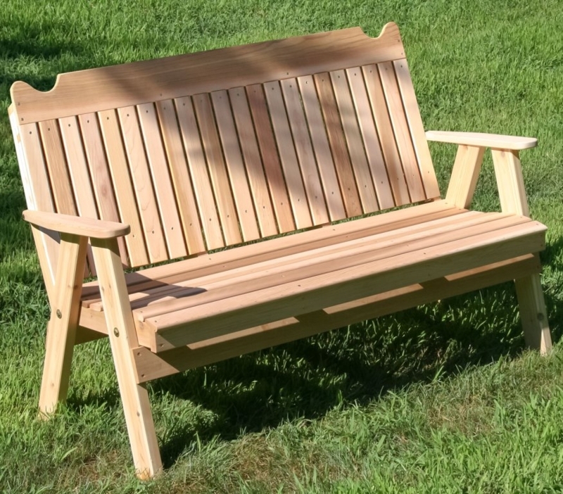 Garden Bench Straight Back Reddish Wood English Style Outdoor Bench