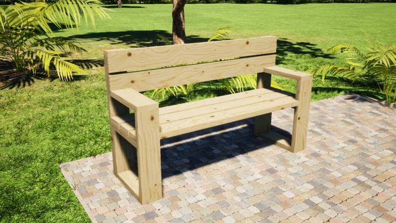 Garden Bench Tall Slatted Back Natural Wood DIY Wooden Seating