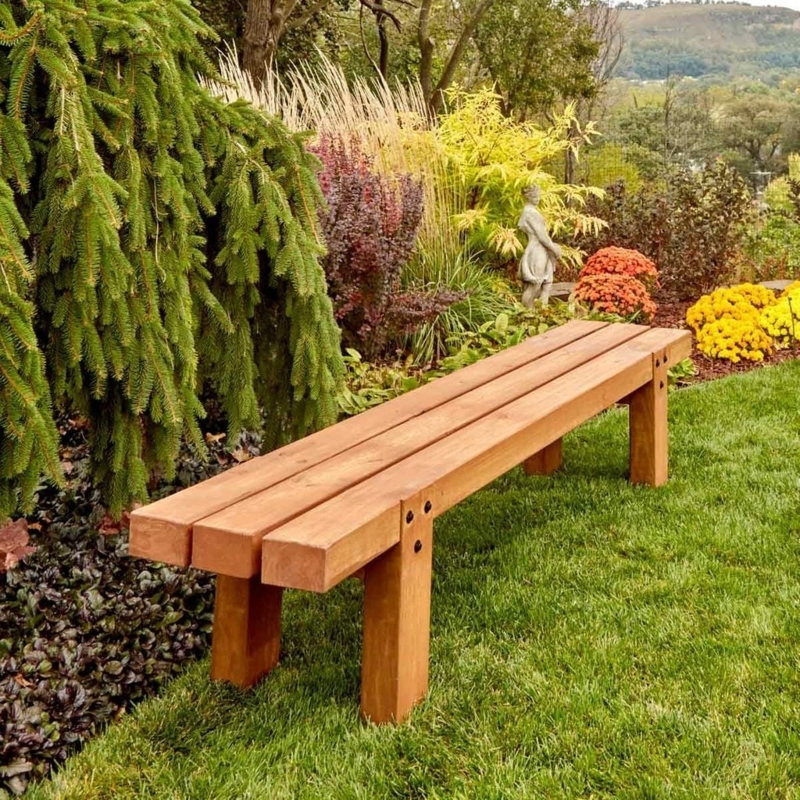 Garden Bench Thick Timber Beams Rustic Craftsman Slab Seat