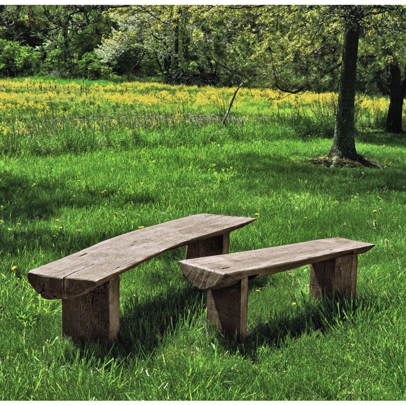 Garden Bench Weathered Gray Finish Timber Frame Farmhouse Style