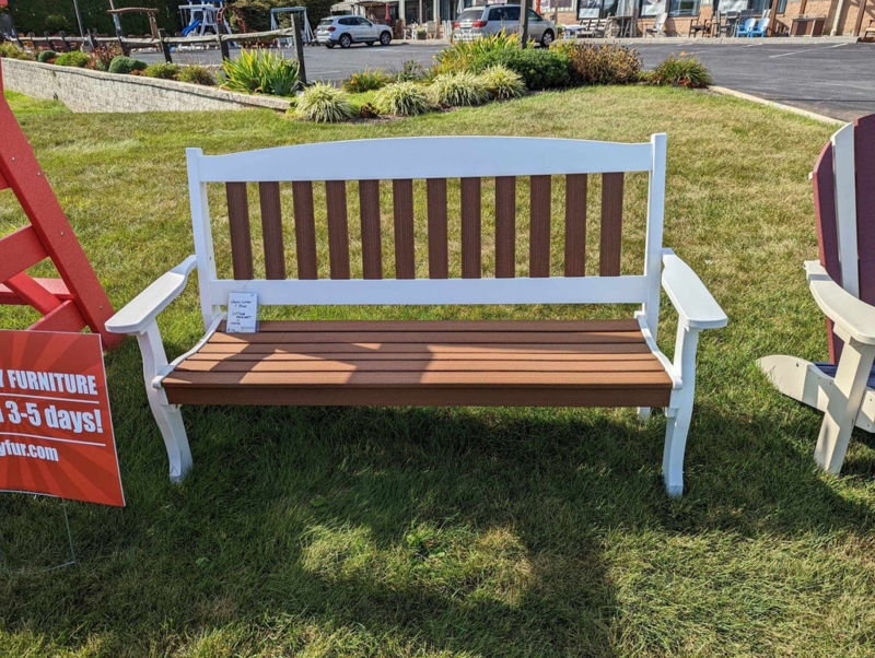 Garden Bench with Arched Back, Two-Tone Poly Resin, Spanish Garden Style