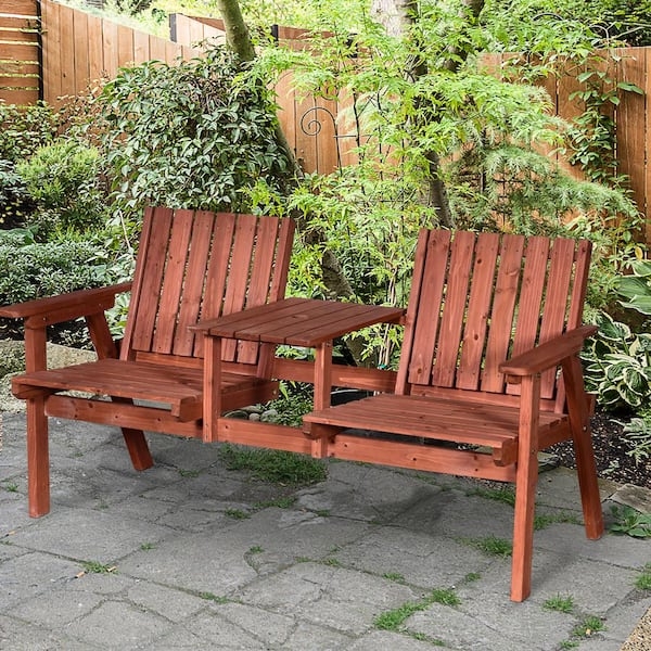 Garden Bench with Integrated Center Table & Two-Tier Design