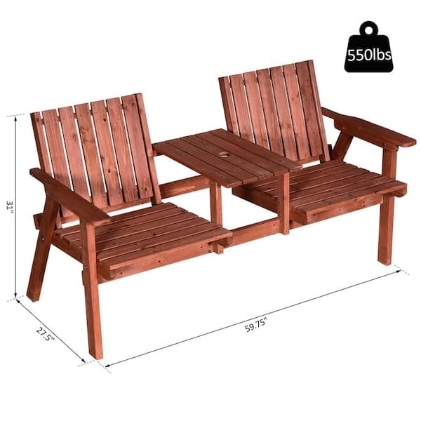 Garden Bench with Slatted Wood Construction & Built-in Table
