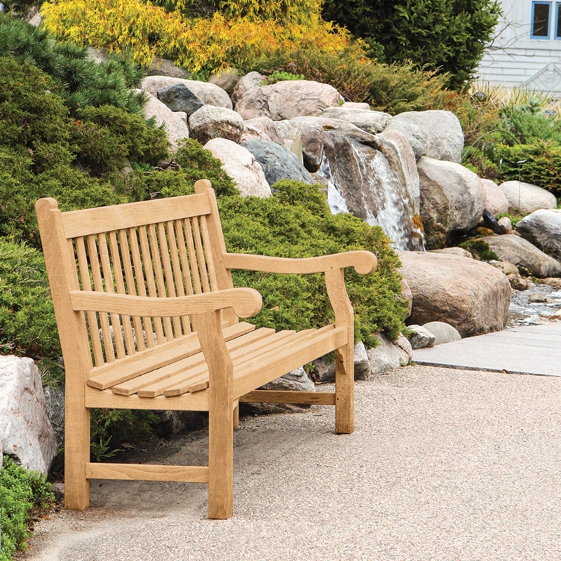 Garden Bench with Vertical Slat Back and Contoured Seat