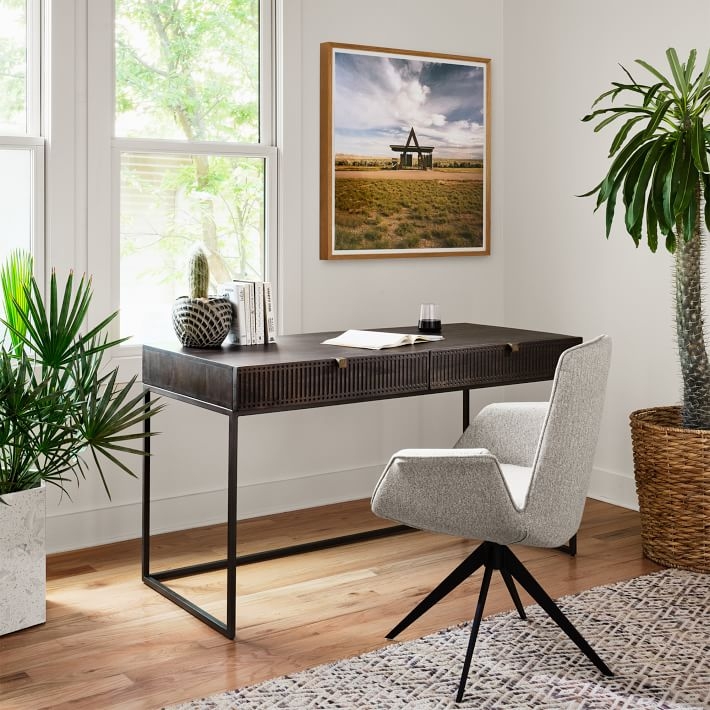 Geometric Carved Writing Desk with Three Drawers