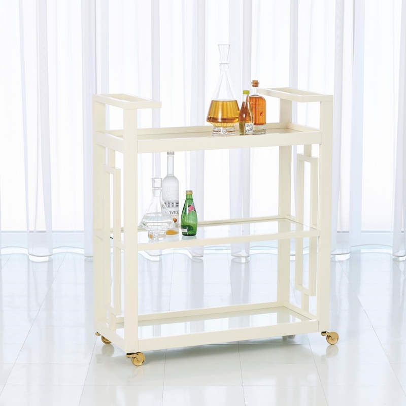 Geometric Mobile Serving Cart with Open Grid Block Sides