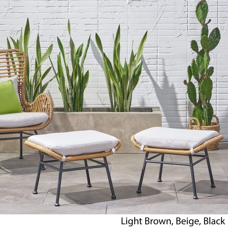Geometric Woven Drum Ottoman, Boho Outdoor Patio Footstool