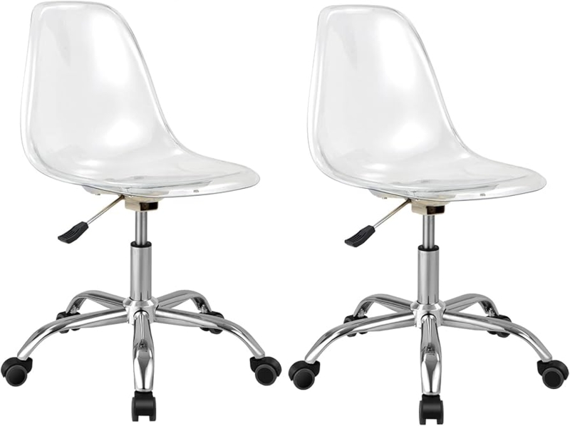 Ghost Style Vanity Chair Set, Armless Acrylic Seat and Polished Metal Base