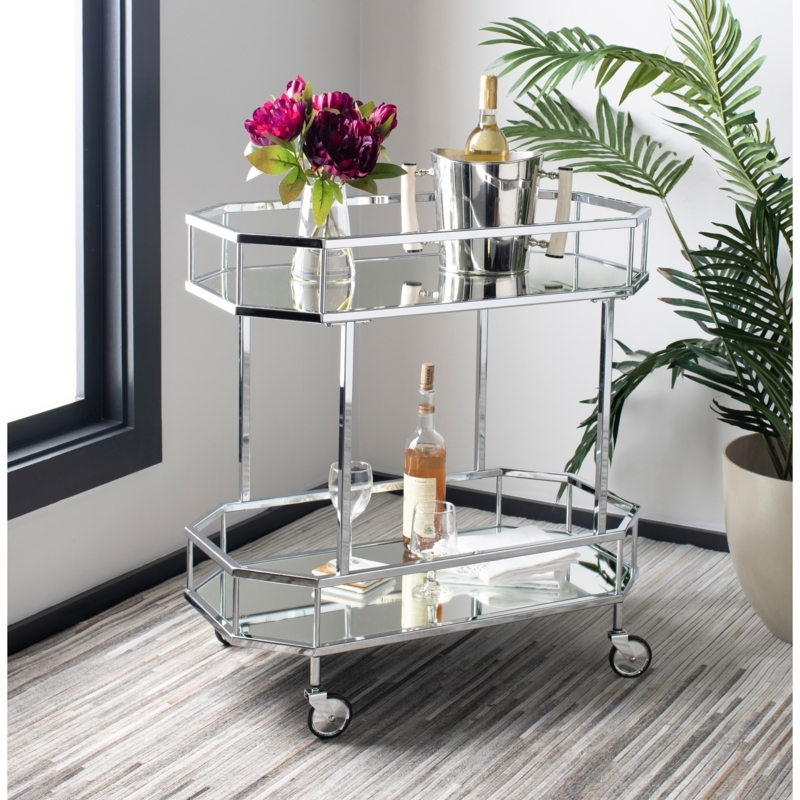 Glam Bar Cart with Octagonal Silhouette and Mirrored Shelves