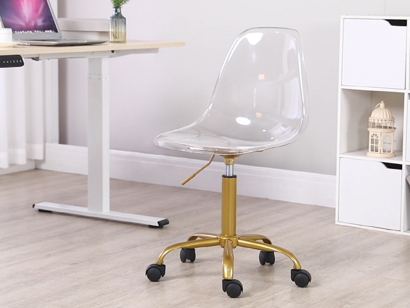 Glam Home Office Swivel Chair with Gold Base and Removable Black Cushion