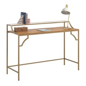 Glam Writing Desk with Gold Metal Frame and Glass Top Surface