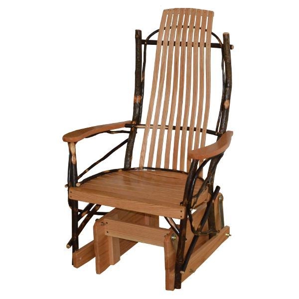 Glider Rocker Rustic Log Style Bark On Frame Natural Wood Slatted Seat