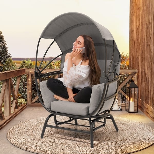 Glider Swing Chair Charcoal Grey Retractable Canopy Modern Patio