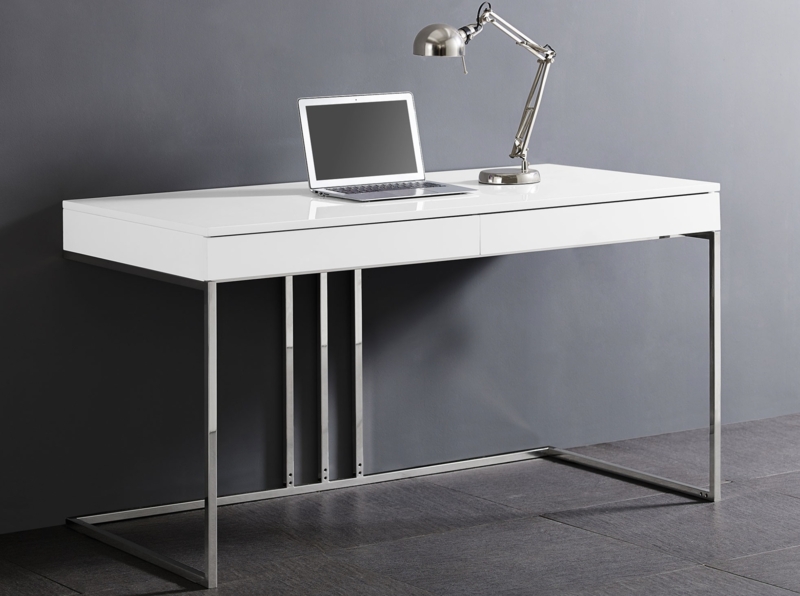 Glossy Writing Desk featuring Stainless Steel X-Frame Base Design