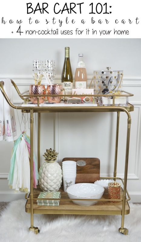 Gold Bar Cart Two-Tier Design with Glass Shelves for Glam Styling