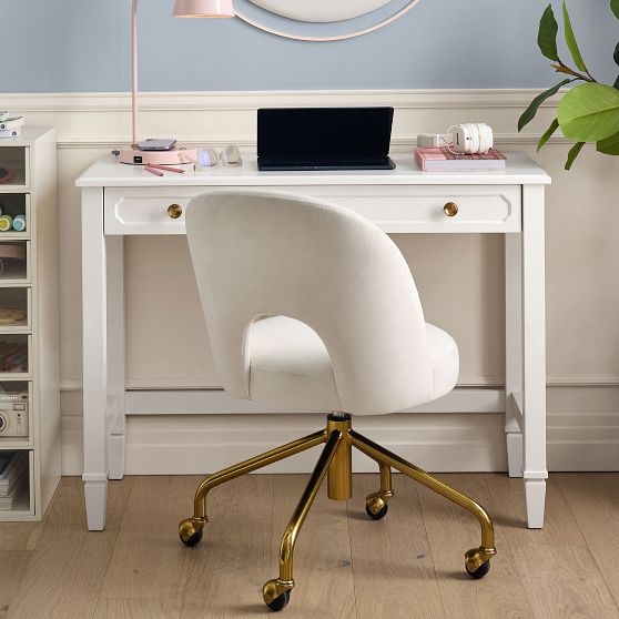 Gold X-Frame Writing Desk with Decorative Ring Pulls