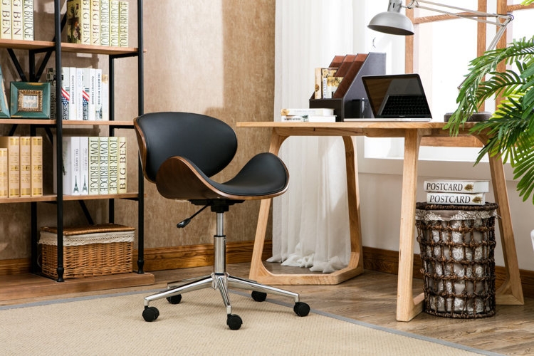 Gray Channel Tufted Office Chair with Polished Chrome Base