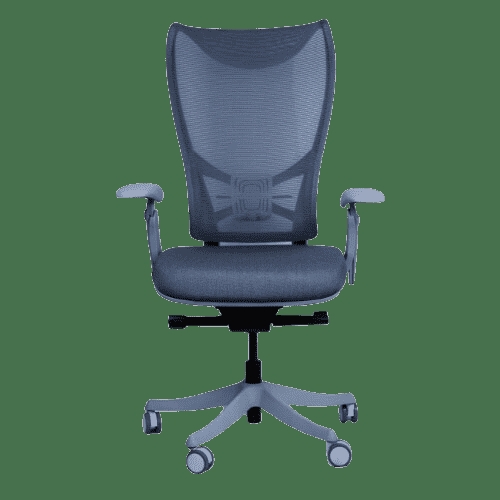 Gray Mesh Office Chair featuring Headrest and Adjustable Armrests