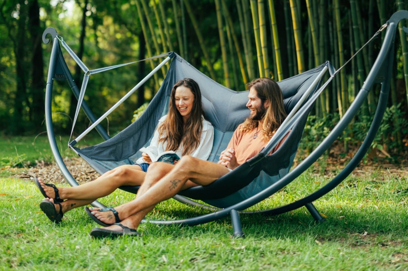 Gray Quilted Hammock Chair Spreader Bar Integrated Pillow Deck