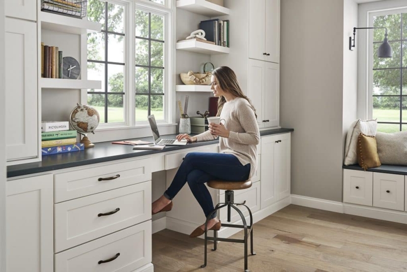 Gray Shaker Writing Desk With Dual Storage Cabinet Base