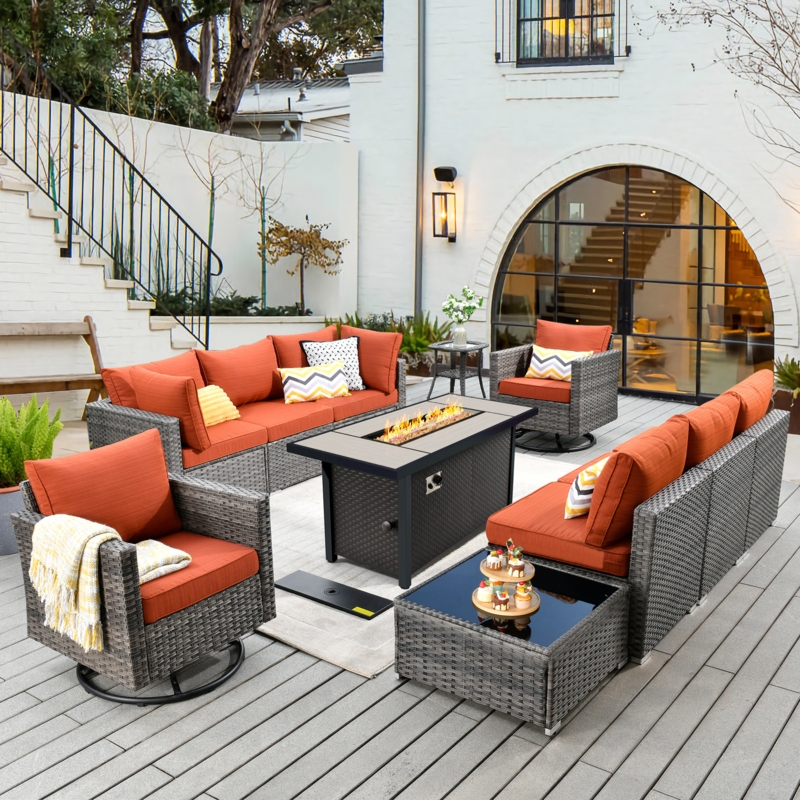 Gray Wicker Patio Sectional Set with Teal Accents