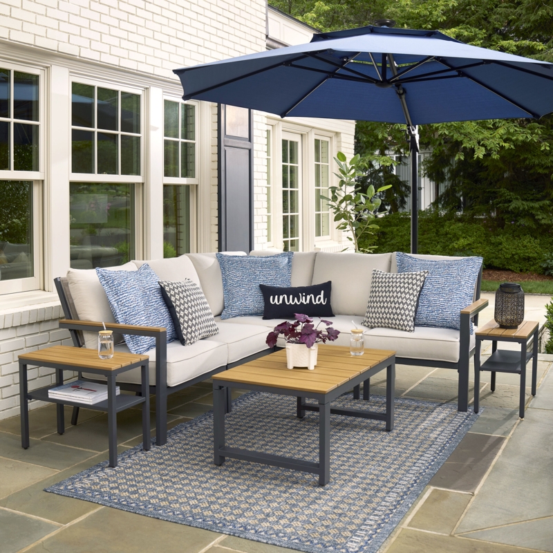 Gray Woven Wicker Set with Tapered Wooden Legs Patio Conversation