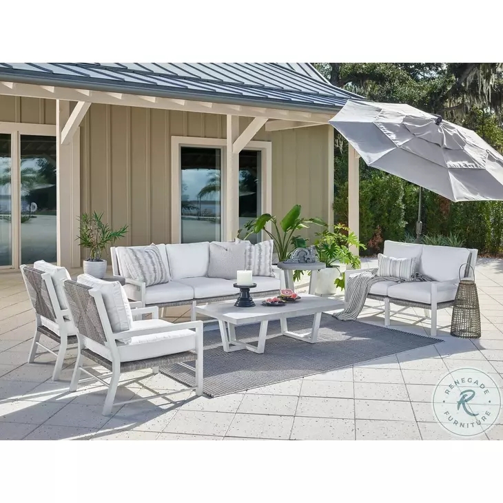 Greige Wicker Coastal Patio Conversation Set with Drum Tables