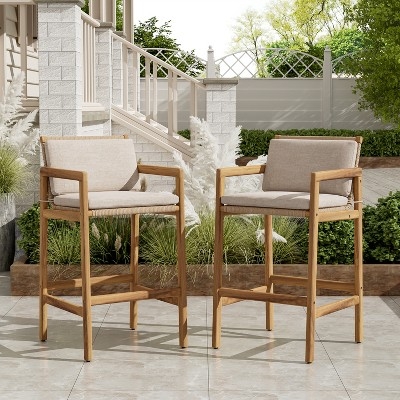 Grey Bar Stools Woven Patio Seating with Integrated Arms