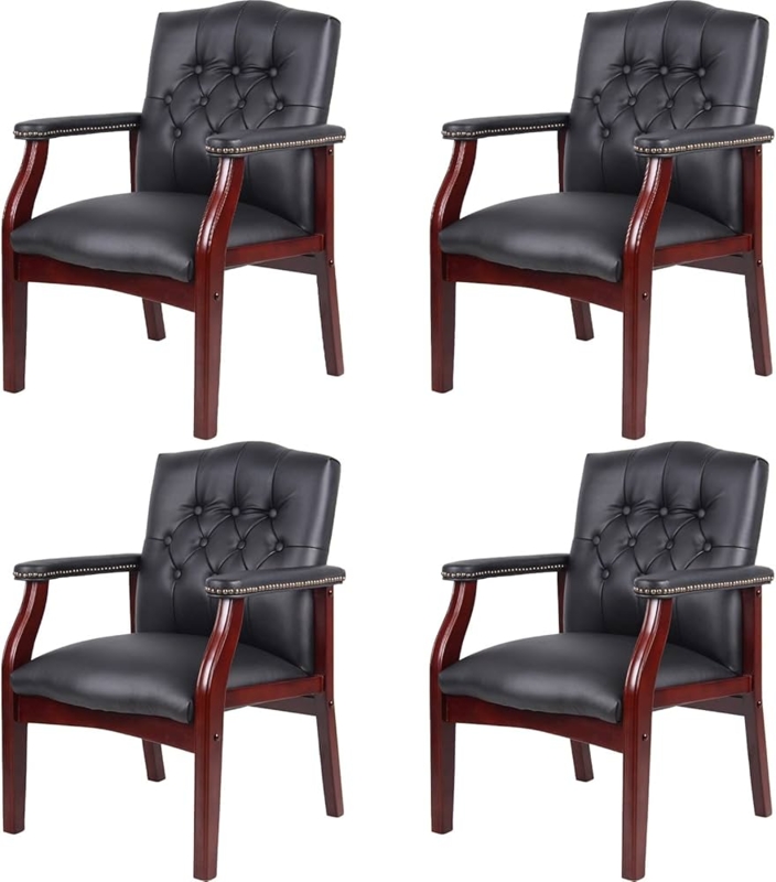 Guest Chair, Black Ribbed Back with Sled Base and Padded Arms, Set of 4