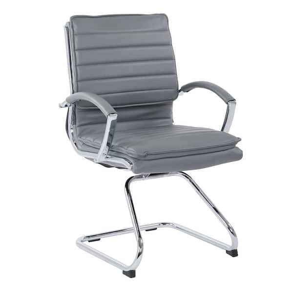 Guest Chair Charcoal Faux Leather Open Back Polished Chrome Four-Leg