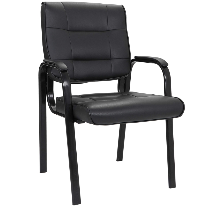 Guest Chair Set Black Sled Base Leather-Like Horizontal Stitching