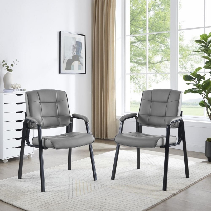 Guest Chair Set Leather Like Sled Base Horizontal Stitching