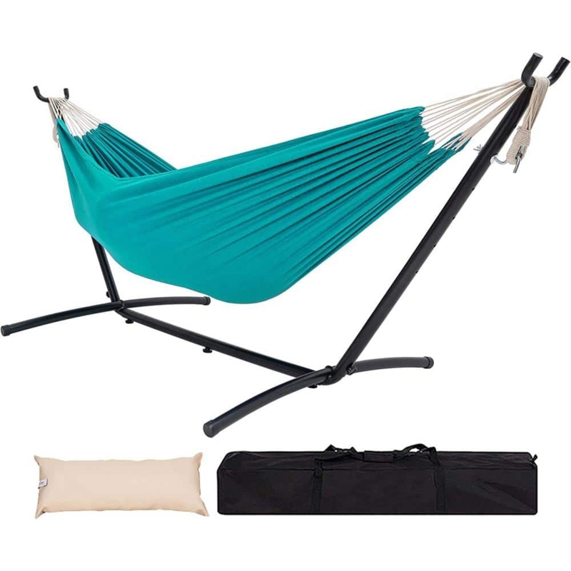 Hammock, Black & White Striped, with Portable Steel Stand