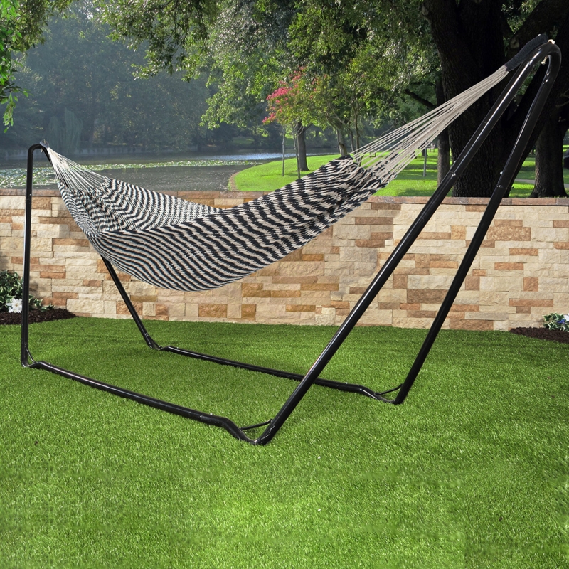 Hammock, Braided Rope Ends with Stand, Blue Woven Backyard Retreat