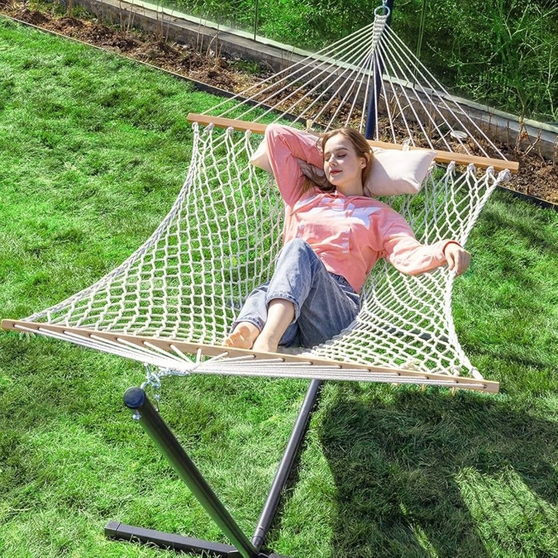 Hammock Burlywood Rope Free Standing Frame Spreader Bars Traditional