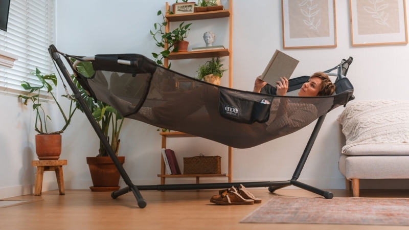 Hammock Chair Black Woven Mesh, Modern Sunroom Seating