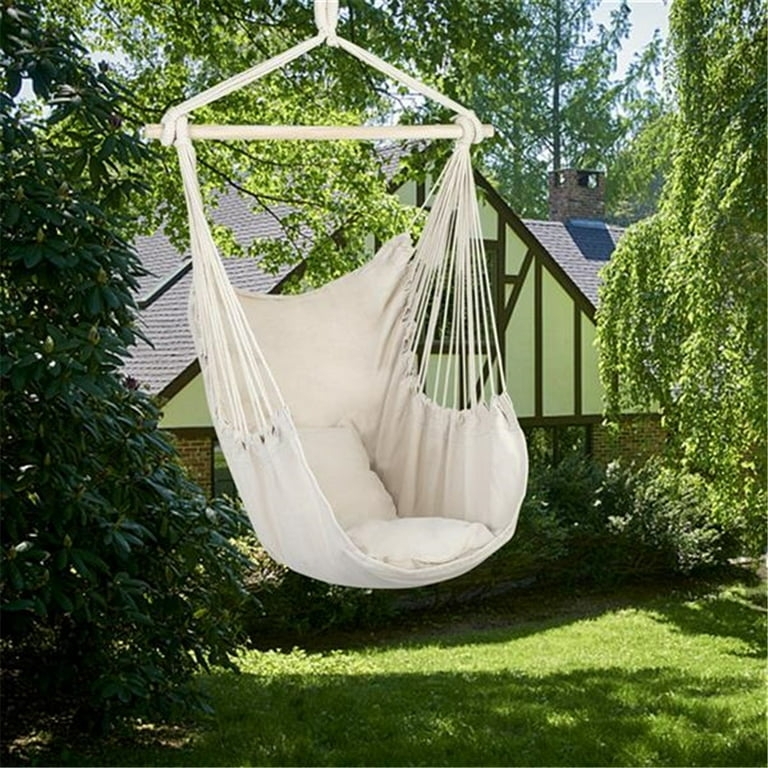 Hammock Chair Charcoal Gray Fringe Trim Pillows Bohemian Hanging