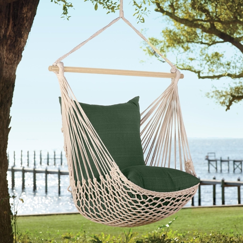 Hammock Chair Cream Macrame Rope C-Frame Stand Bohemian Patio Seating