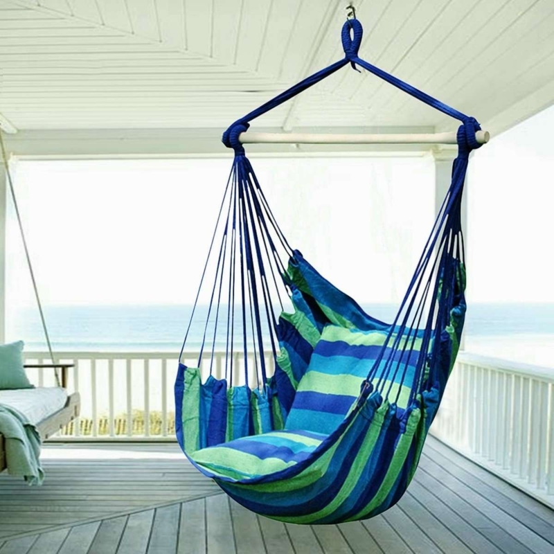 Hammock Chair in Vibrant Blue Fabric with Stand, Outdoor Patio Swing