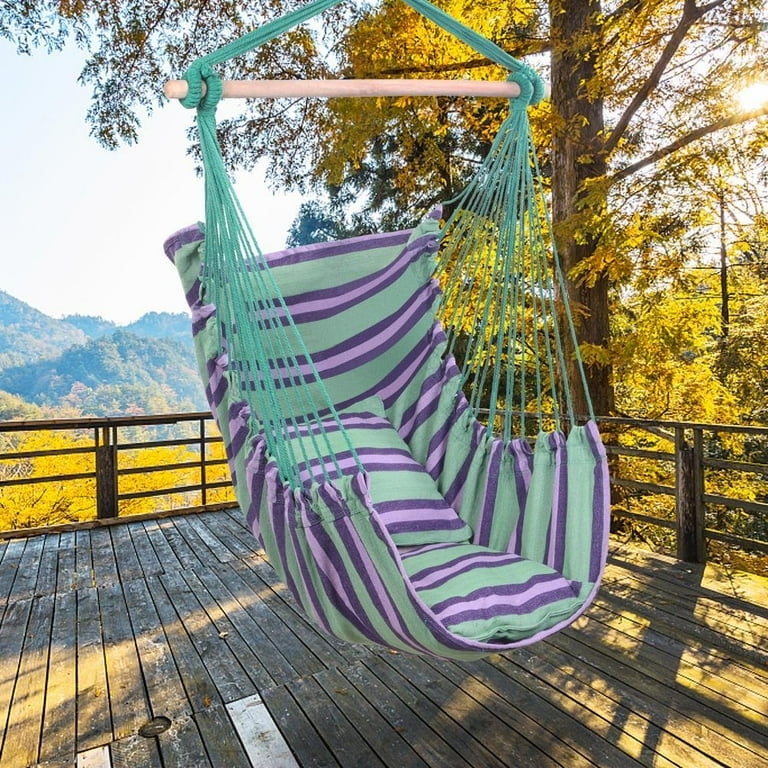 Hammock Chair, Macrame Weave with Tassel Fringe, Bohemian Hanging Seat