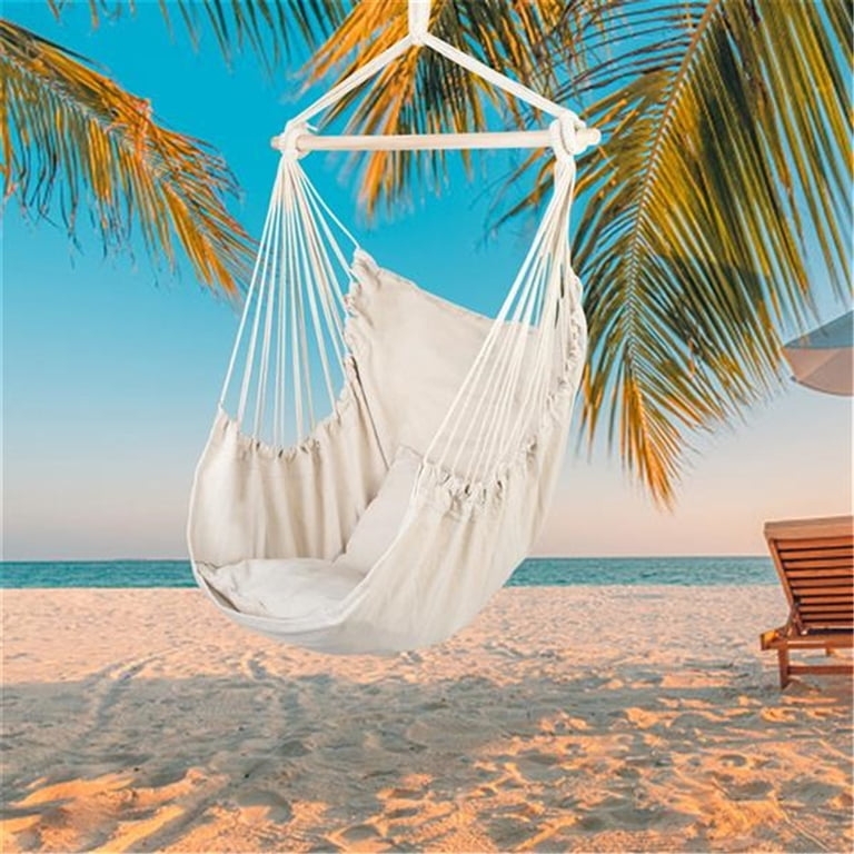 Hammock Chair Rainbow Stripes Matching Pillows Vibrant Sunroom Hanging