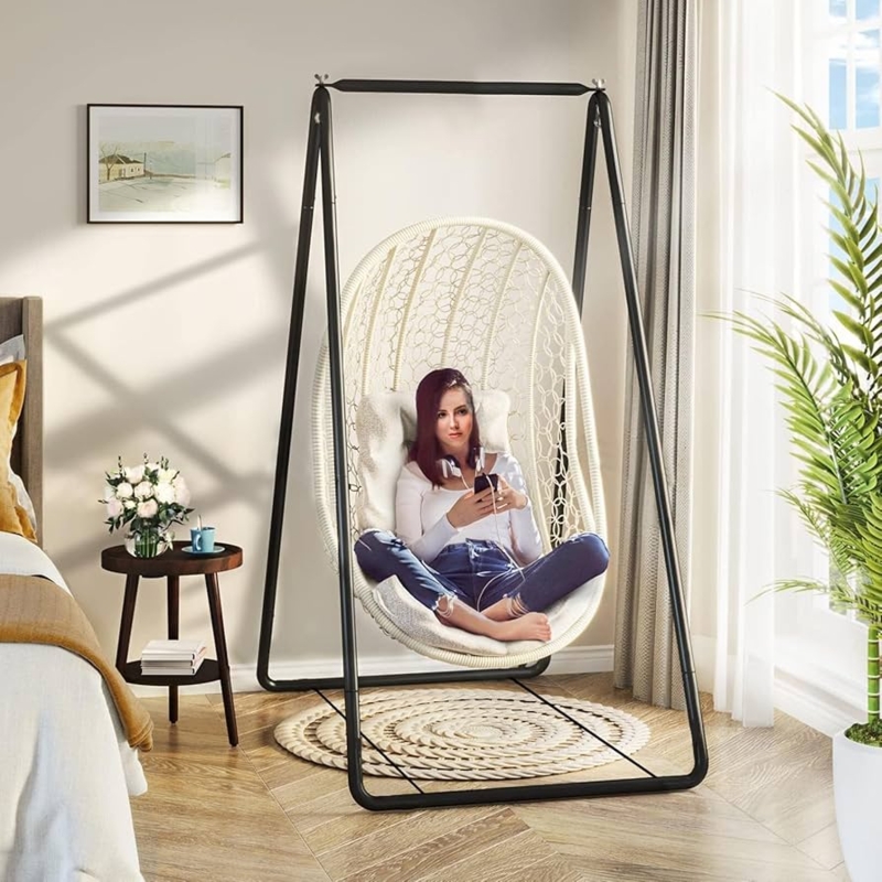 Hammock Chair Stand Matte Black Metal A-Frame Silhouette Reinforced Base