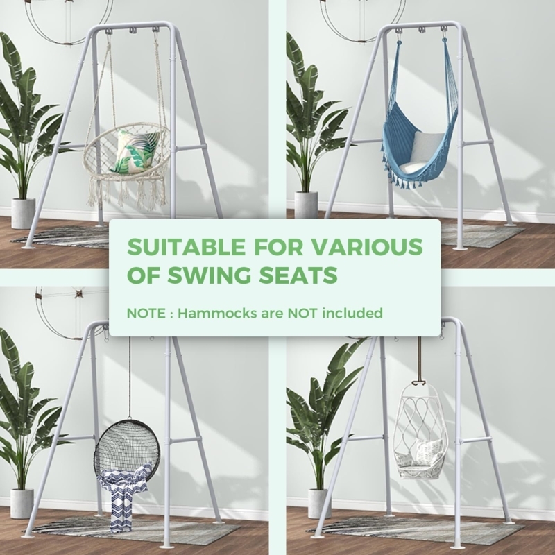 Hammock Chair Stand White Metal C-Frame with Circular Base