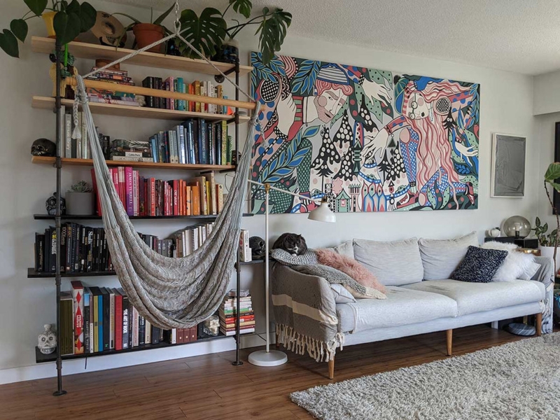Hammock Chair Woven Cotton with Spreader Bar & Fringed Trim