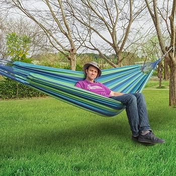 Hammock, Extra Wide Fabric with Blue Green Stripes, Backyard Retreat