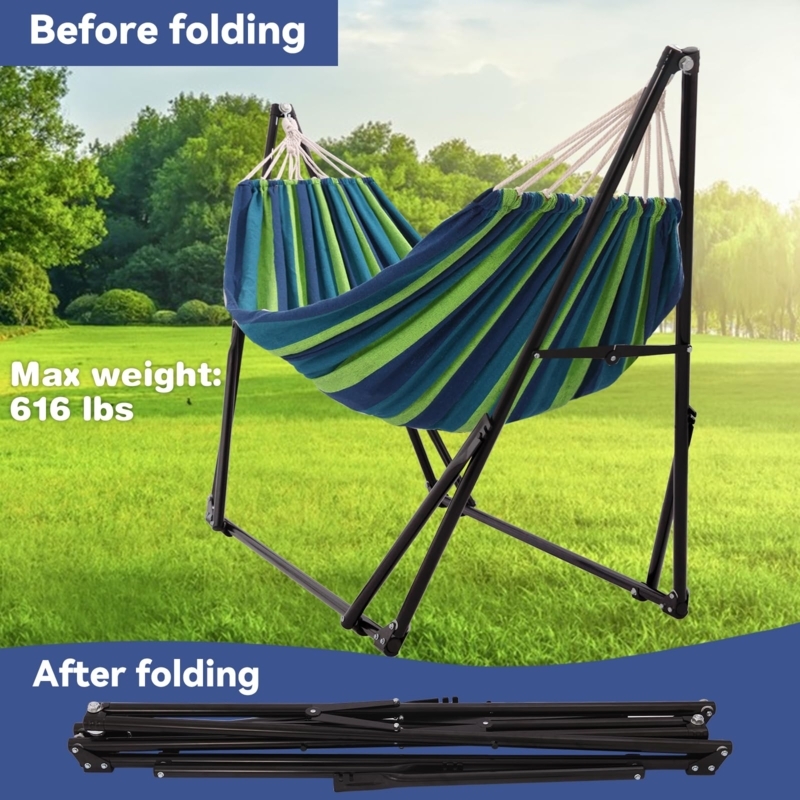 Hammock Freestanding with Black Metal Stand, Yellow Striped
