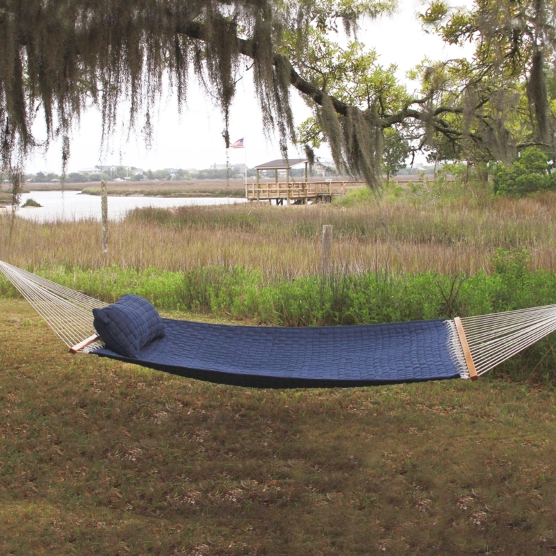 Hammock, Large Blue Soft Weave Rope, with Spreader Bars