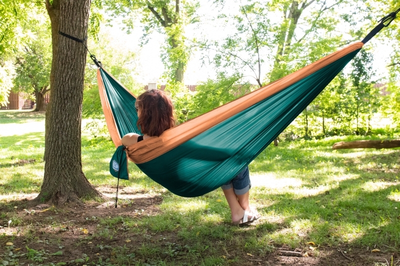 Hammock Portable Coral Travel Design Integrated Stuff Sack Forest Setup